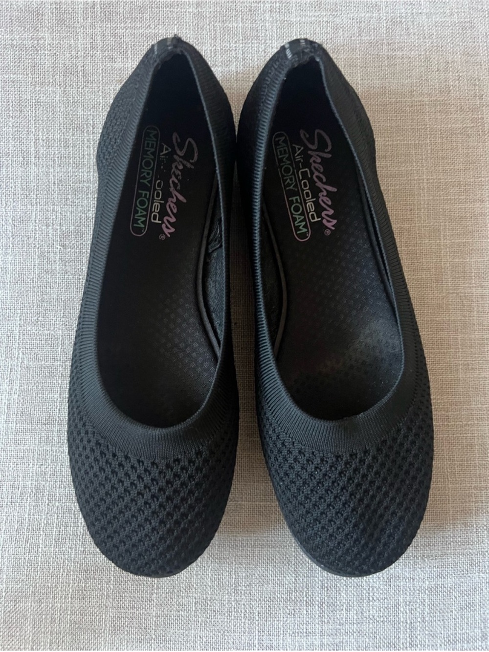 Skechers Black Knit Ballet Flats, 7.5, memory foam , office casual balletcore